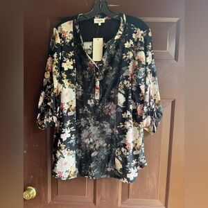 Siren Rily Three Quarter Length Slevve Sheer Floral Blouse with Lace